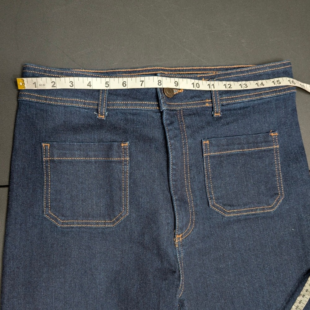 Zara Women Blue High Rise Wide Leg Marine Straight Jeans Raw Hem Size 12 Indigo - Picture 6 of 10